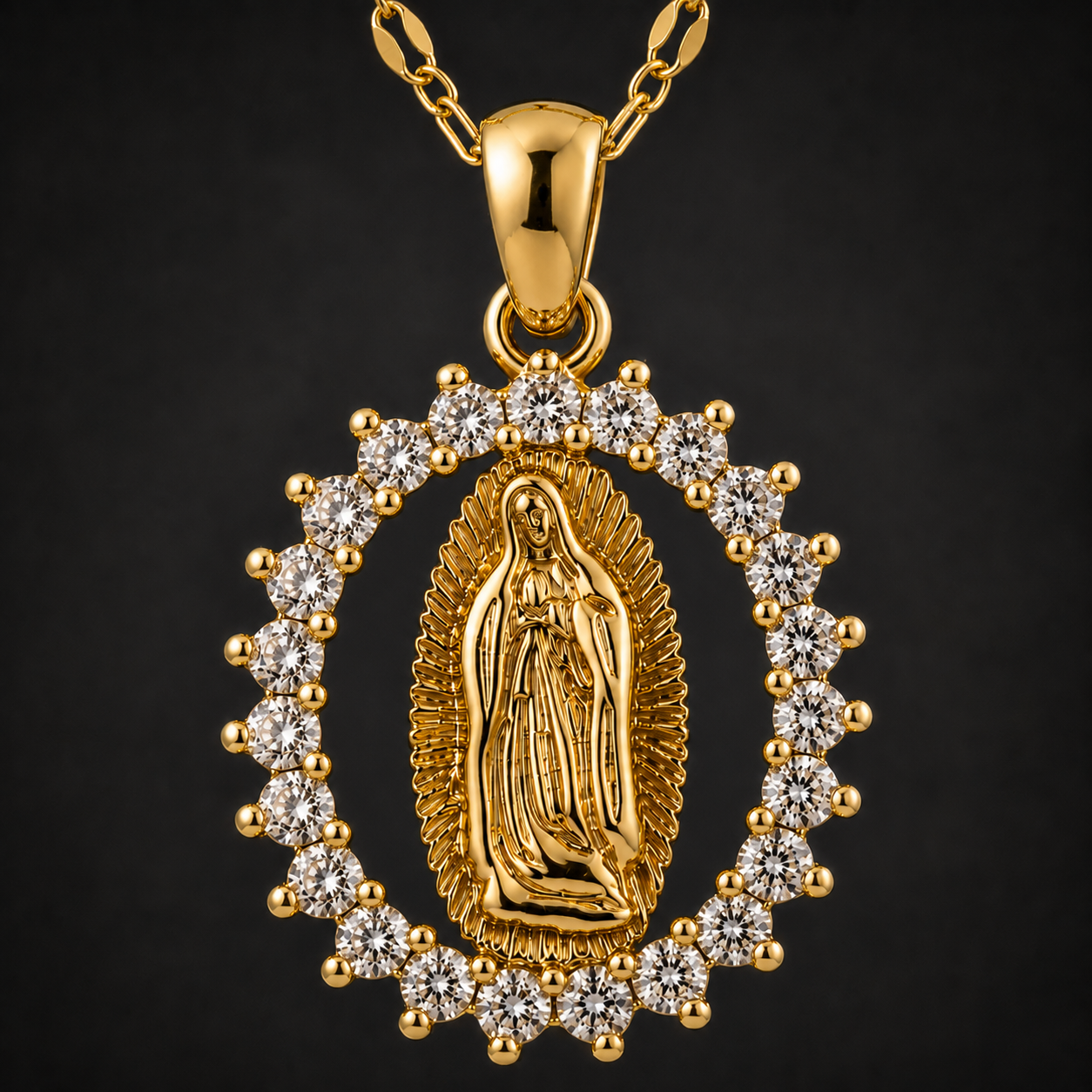 Collar Virgen de Guadalupe Acabado Dorado Premium